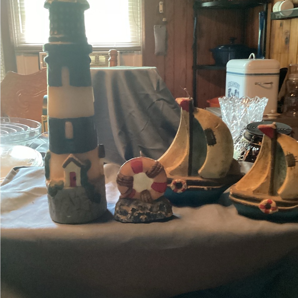 CANDLES~ Lighthouse, ships and life preserver.